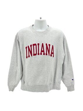 Vintage Champion Mens Large Sweatshirt Reverse Weave Indiana Letter Patches Gray